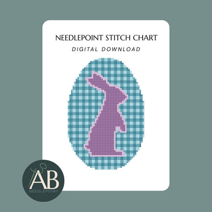 Teal Gingham Easter Egg with Bunny Silhouette | Digital Chart